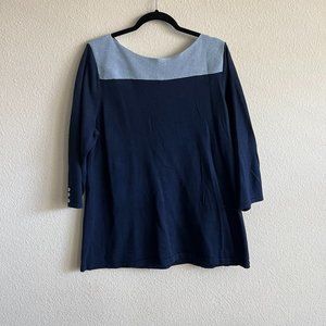 Blue Color Blocked Button Detailed Top